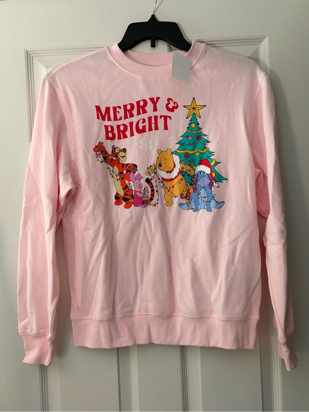 Winnie the Pooh Christmas Sweatshirt Merry & Bright Womens Juniors Medium NEW